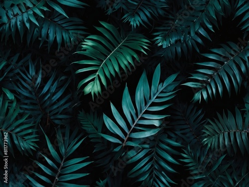 Flat Lay Foliage  Abstract Black Leaves Forming a Dark Tropical Texture.