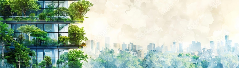 Selective focus on tree and eco friendly building with vertical garden in modern city Green tree forest on sustainable glass building Office building with green environment Go gree Selective focus on tree and eco friendly building with vertical garden in modern city Green tree forest on sustainable glass building Office building with green environment Go gree