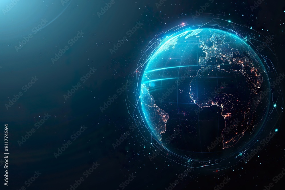 Digital World Globe with Glowing Light Effect - Technology and Holographic Concept of Global Network
Digital World Globe with Glowing Light Effect - Technology and Holographic Concept of Global Network