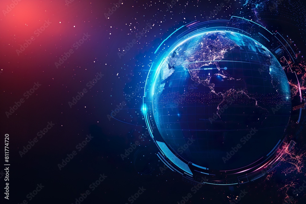 Digital World Globe with Glowing Light Effect - Technology and Holographic Concept of Global Network
