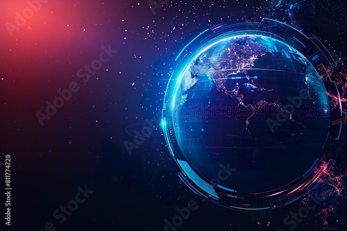Digital World Globe with Glowing Light Effect - Technology and Holographic Concept of Global Network 