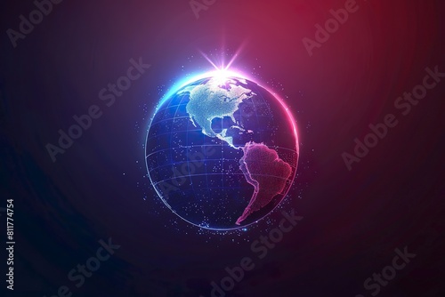 Digital World Globe with Glowing Light Effect - Technology and Holographic Concept of Global Network
