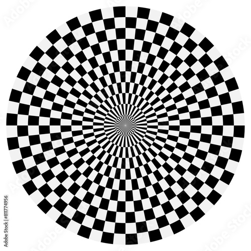 Chequered circle over white background. Abstract psychedelic graphic element. © Mykola Mazuryk