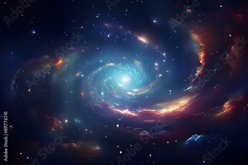 Abstract cosmic scene with swirling galaxies