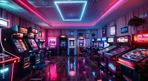 game room interior design with neon lights photo