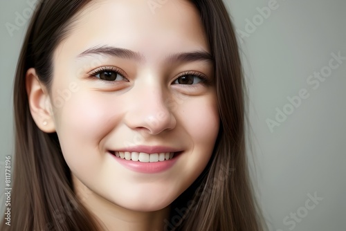a cute happy teenage girl portrait close-up view headshot