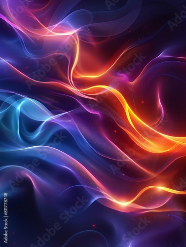 Vector abstract dark background Blurry smooth glowing waves, glowing blue neon light