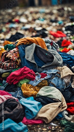 Fashion Waste Crisis, Dump Overflowing with Used Clothes, Urging Sustainable Practices.