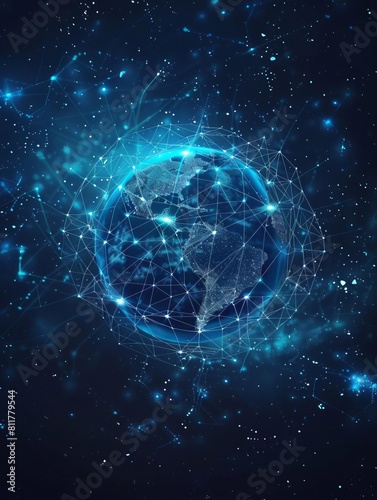 Vector Map of the planet World map Global social network Future Blue futuristic background with planet Earth Internet and technology Floating blue plexus geometric background