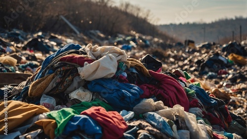 Fast Fashion Fallout  Used Clothes Piling Up in Dump  Highlighting Sustainability Concerns.