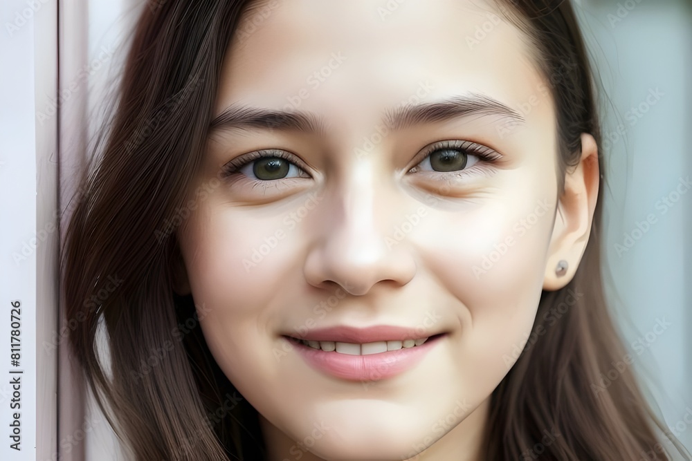 Obraz premium a cute happy teenage girl portrait close-up view headshot