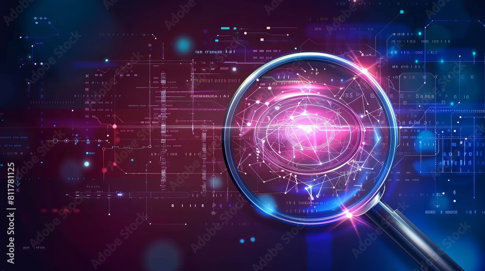 Transparent vector illustration of a magnifying glass with a scan ...