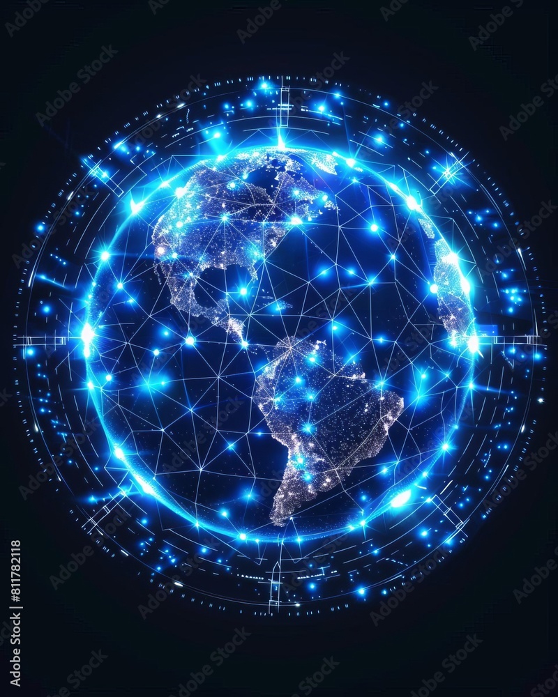 Fototapeta premium Abstract blue glowing planet Earth in power button Earth hour concept Low poly style design Geometric background Wireframe light connection structure Modern 3d graphic Vector illus