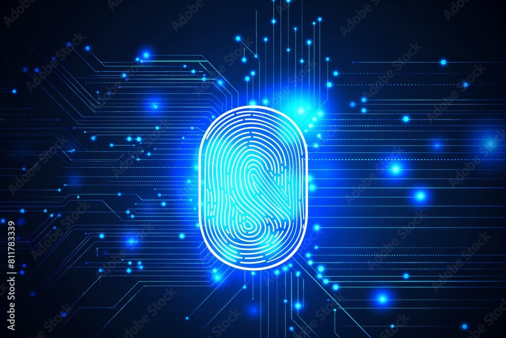 Fingerprint on blue neon futuristic circuit Fingerprint on blue neon futuristic circuit