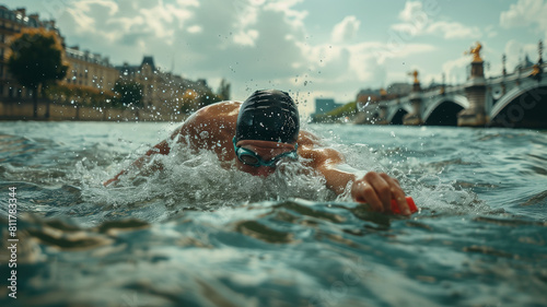 Swimming win the seine river in Paris 