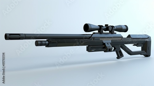 Sleek Sniper Rifle facing left, ready to fire, with magazine inserted, on a white background!