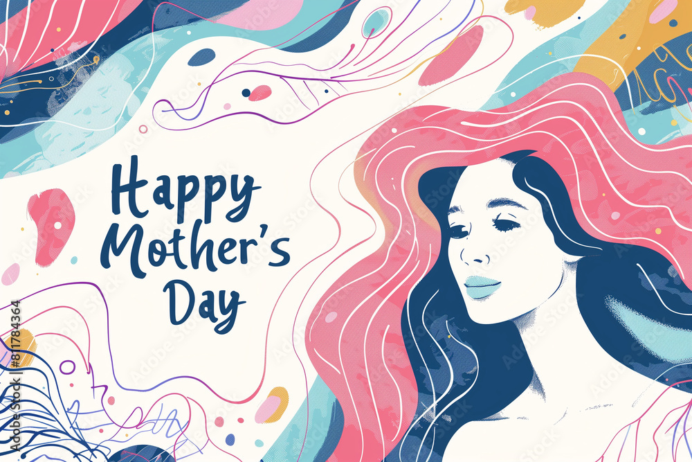 Lively Mother's Day Vector Illustration: Celebrate with Abstract Lines & Happy Mothers Day Poster