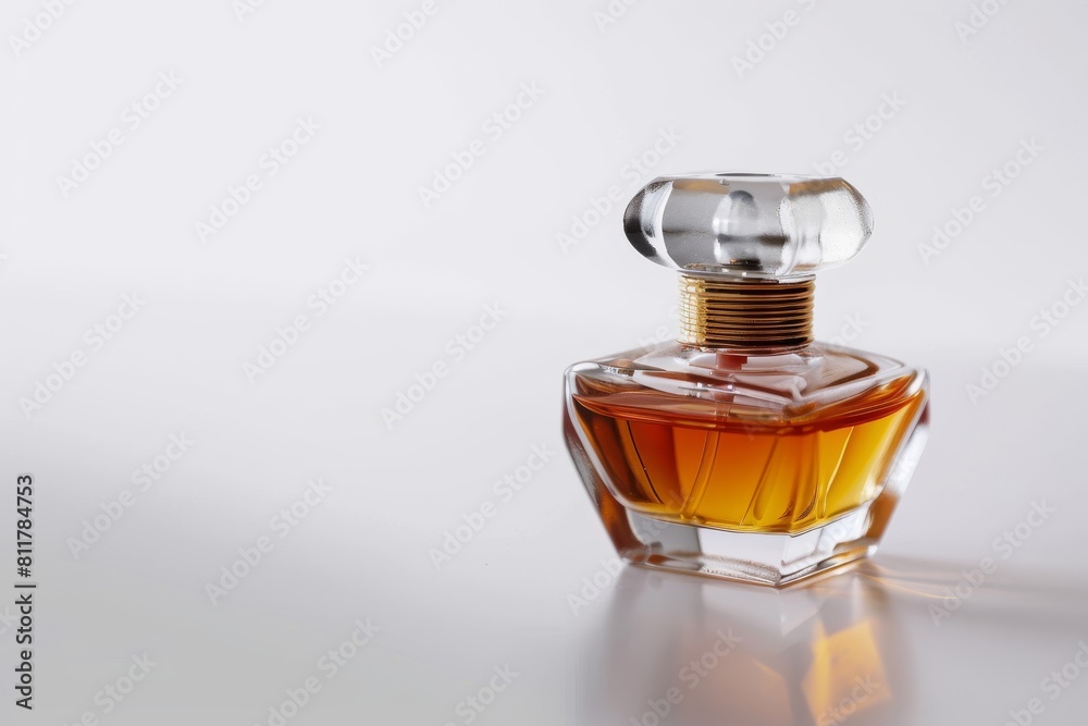 Signature scent in a liquid perfume collection is captured in a classic glass bottle with fragrance oil spray and an atomizer design Signature scent in a liquid perfume collection is captured in a classic glass bottle with fragrance oil spray and an atomizer design