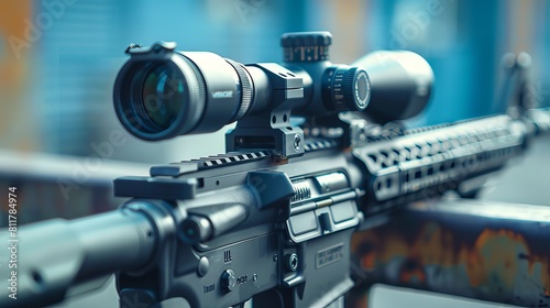 bolt-action rifle at a distance with suppressor and scope photo