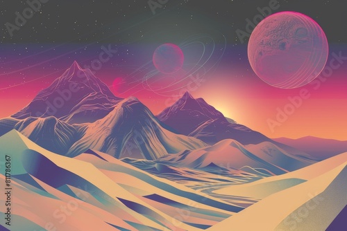 Hand -drawn vector illustration of the natural landscape of the planet with the current lava in crevices.. Beautiful simple AI generated image in 4K  unique.