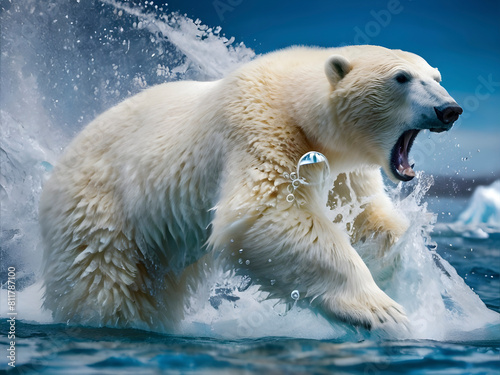 Explosive Impact. Polar Bear's Attack Breaks the Icy Surface © Francesco 