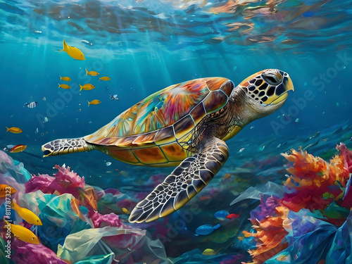 Lost in a Rainbow. A Sea Turtle's Dream Turns to Plastic Stream.