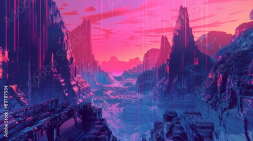 Grunge Glitchcore aesthetics background. Abstract digital technology noise effect. Distorted game error texture