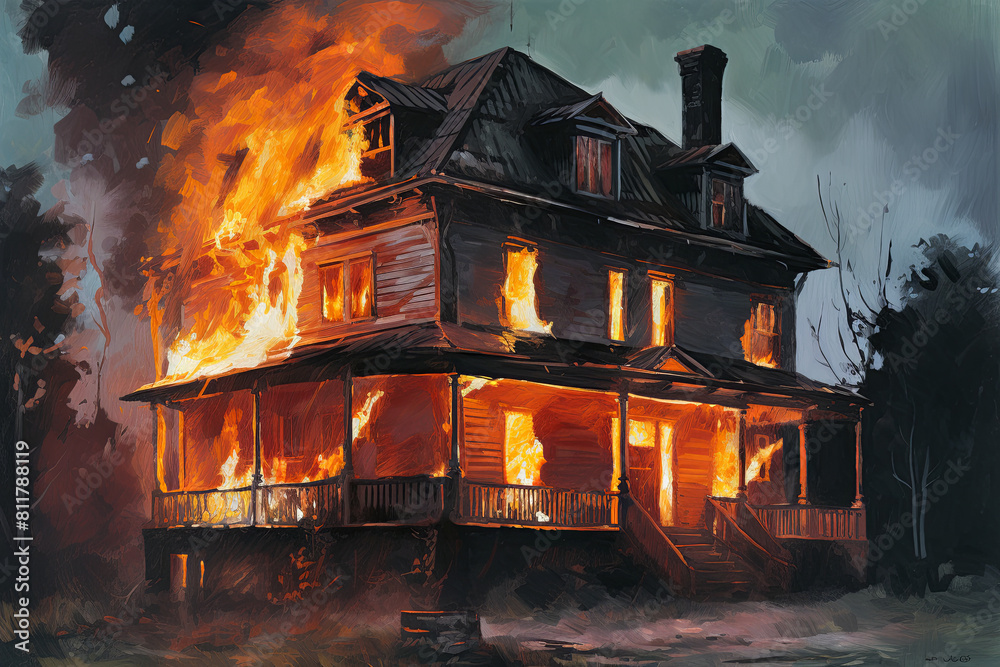 Obraz premium a house on fire,ai