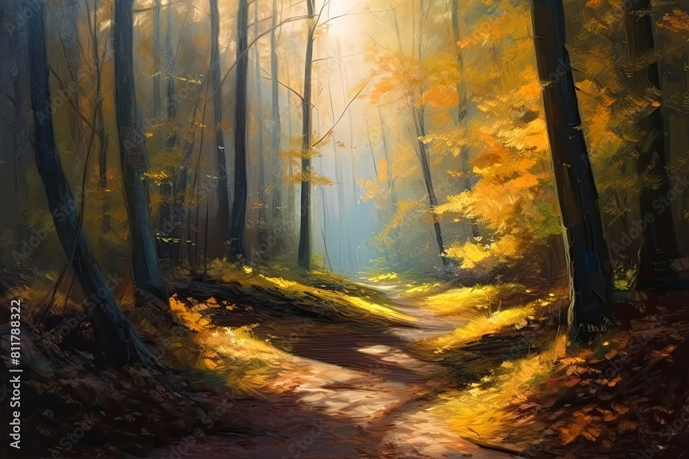 a painting of a path through a forest,ai