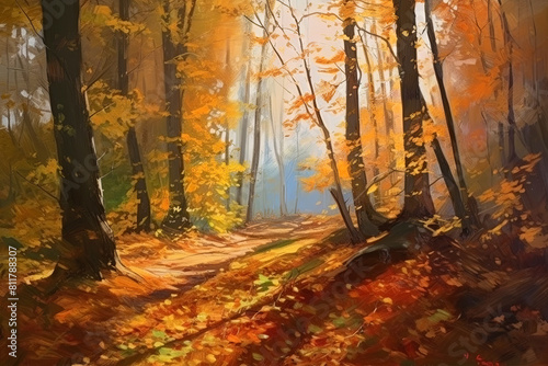 a painting of a path through a forest,ai © Kitsada