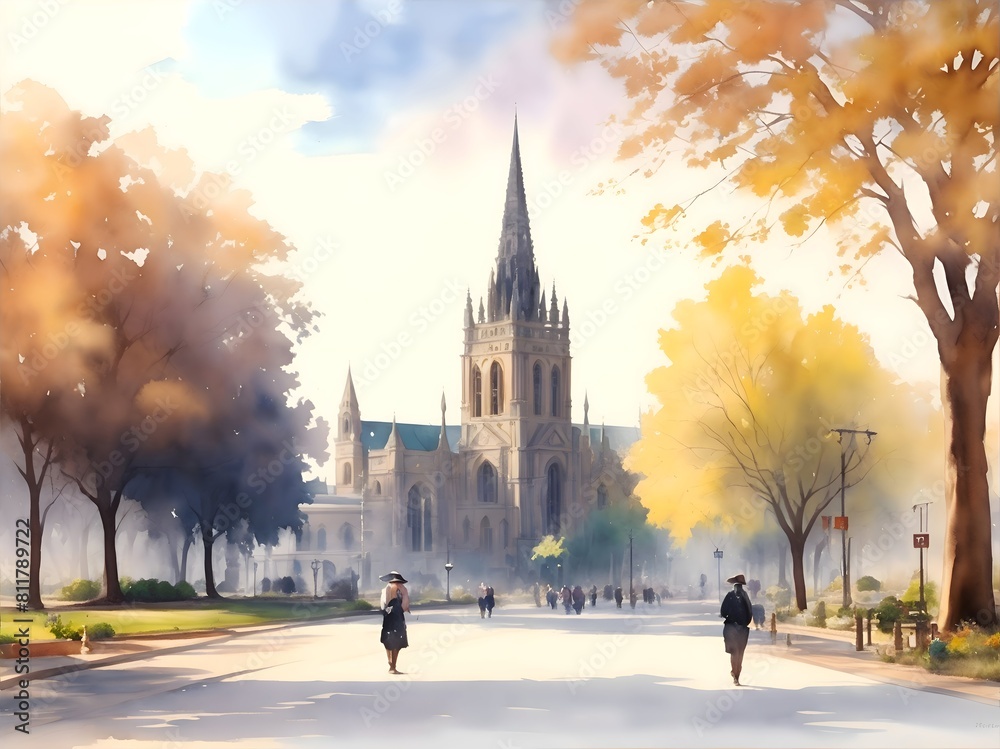 Obraz premium Bendigo Australia Country Landscape Illustration Art