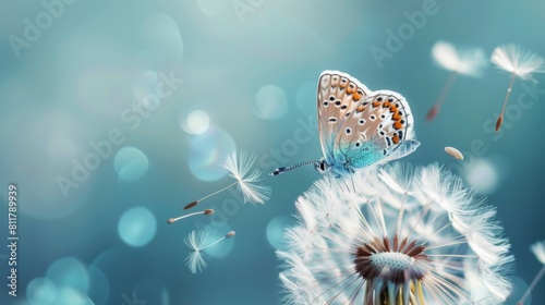Butterfly on a Dandelion Seedhead photo