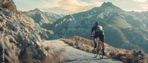 An avid cyclist tackles a mountainous road, basking in the vastness of the rugged landscape.