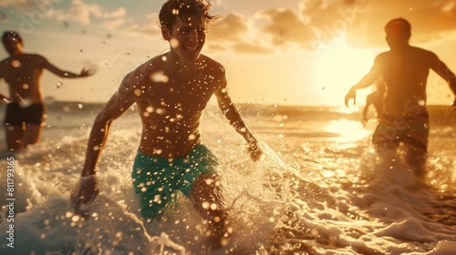 Joyful Friends Playing at Sunset