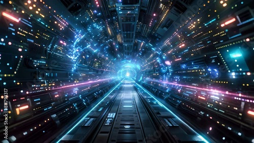 Wallpaper Mural futuristic data center with rows of high speed servers emitting blue light, cool and efficient Torontodigital.ca