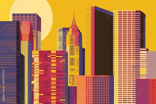 Skyscrapers  high-rise buildings colorful vector illustrations set. Beautiful simple AI generated image in 4K  unique.