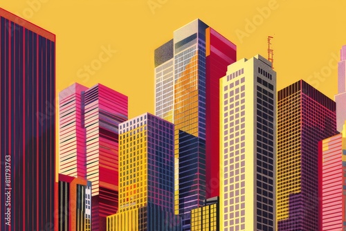 Skyscrapers  high-rise buildings colorful vector illustrations set. Beautiful simple AI generated image in 4K  unique.