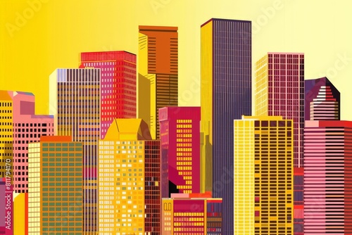Skyscrapers  high-rise buildings colorful vector illustrations set. Beautiful simple AI generated image in 4K  unique.