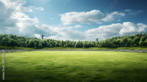 A football field with a peaceful surroundings