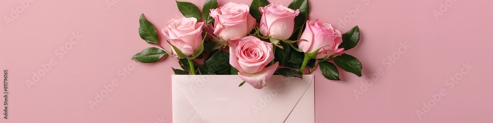 Fototapeta premium Envelope of Pink Roses on Delicate Background