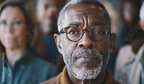 Senior dark-skinned man with glasses in a thoughtful expression