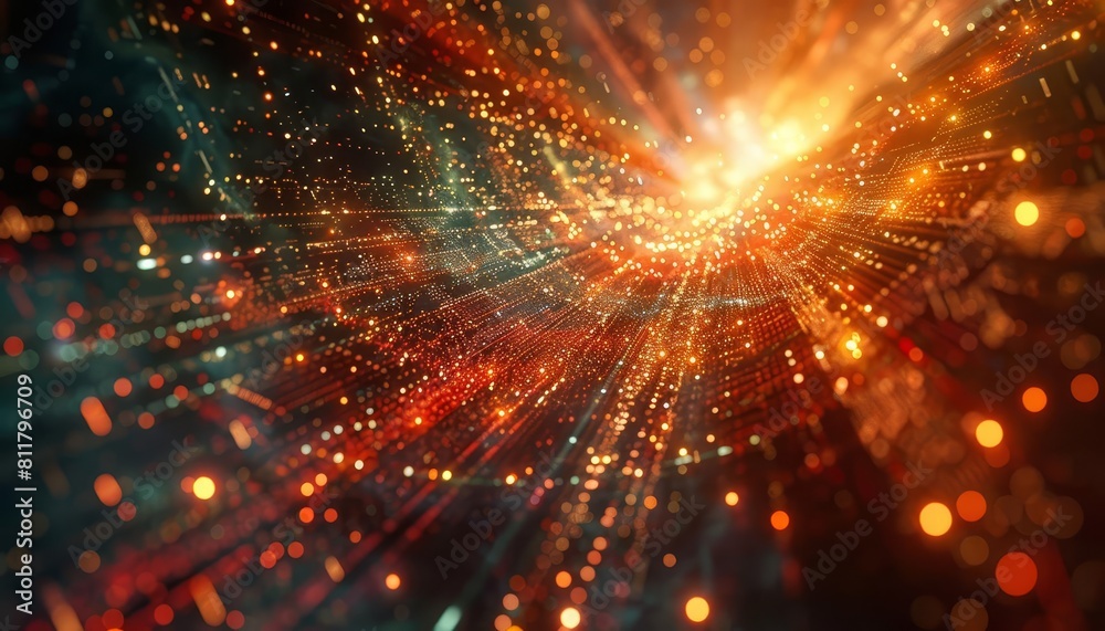 A surreal digital artwork visualizing data flow within a quantum computer, with streams of light and shadow