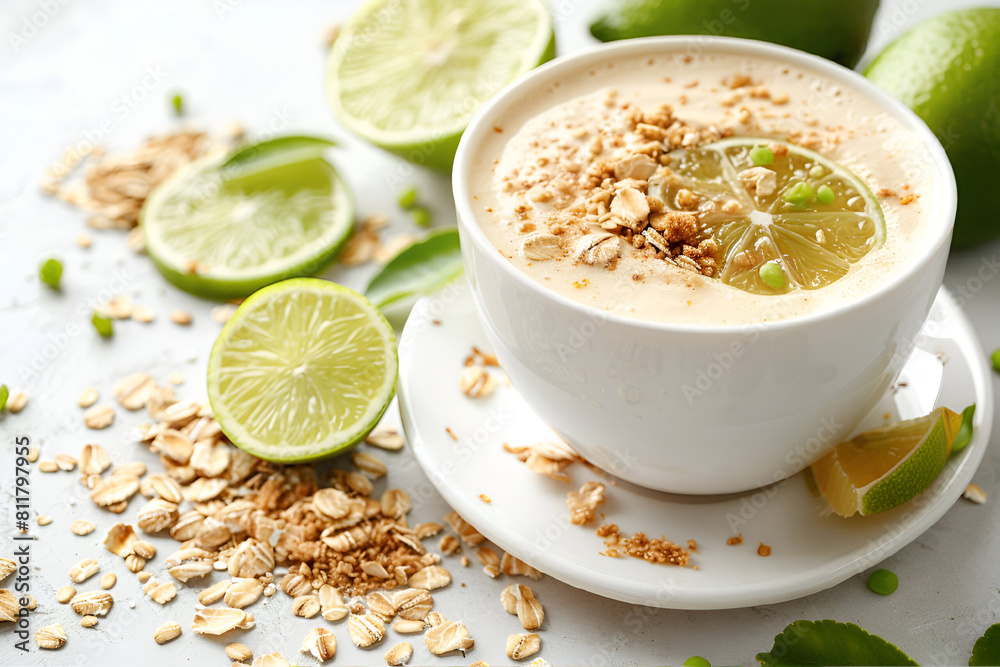 Oatzempic, A low-calorie slimming drink with oats and Lime. A drink made of lime, oatmeal and water. The concept of proper nutrition, a temporary diet. Oatzempic, A low-calorie slimming drink with oats and Lime. A drink made of lime, oatmeal and water. The concept of proper nutrition, a temporary diet.