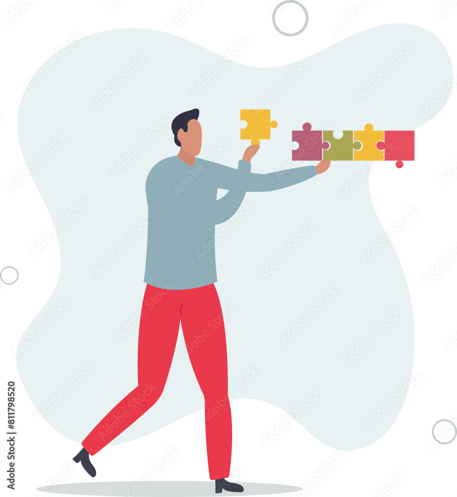 Obraz premium smart businessman solving jigsaw puzzle problem.flat vector illustration.