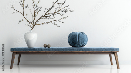 Vase with tree branches soft bench and pouf on white b #811800378