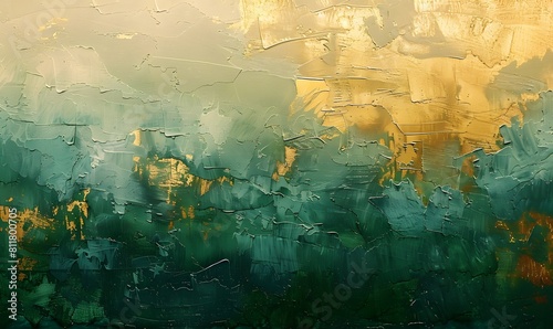 abstract green and gold painting, Generative AI 