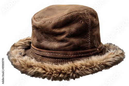 A men's trapper hat with a cozy and warm design, isolated on transparent background, png file. photo