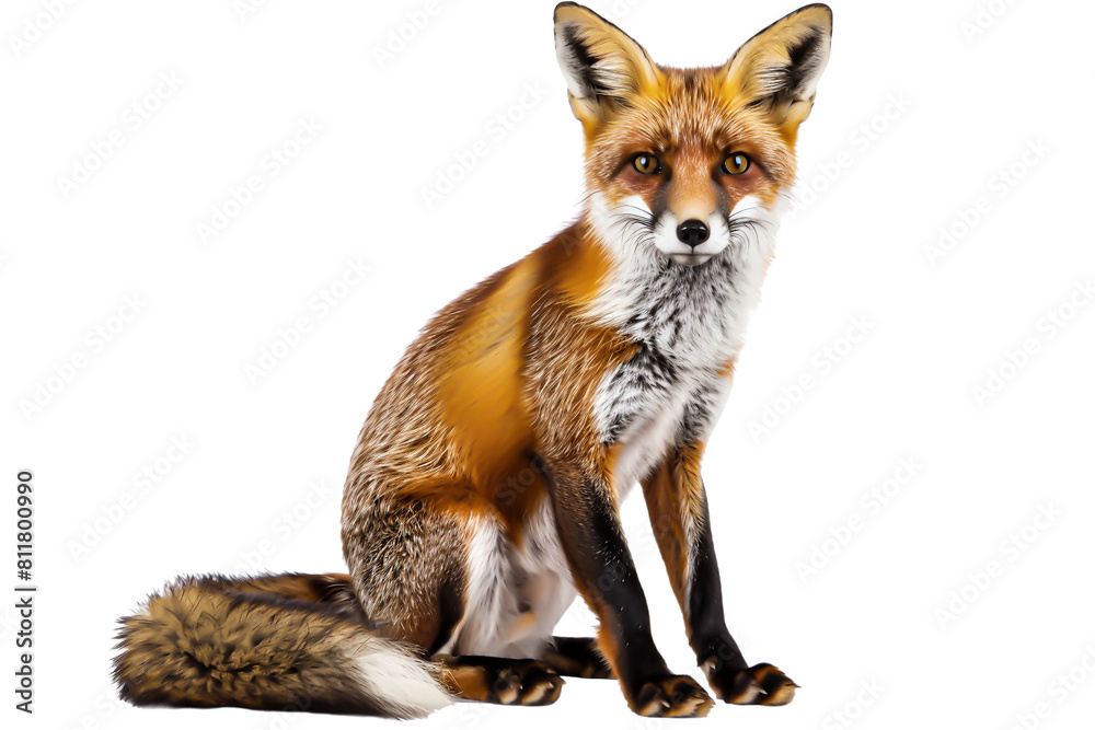 Fototapeta premium Alert Red Fox Sitting on Di-Cut PNG style