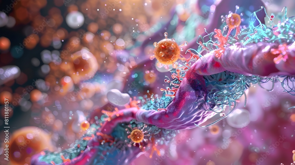 Microscopic View of Insulin Molecule Surrounded by Cellular Organelles and Structures Microscopic View of Insulin Molecule Surrounded by Cellular Organelles and Structures