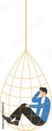 businessman with money caught in a net trap, business money trap and failure concept

